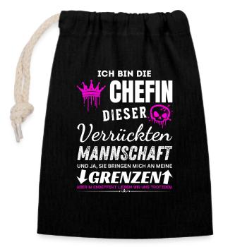 Chefin der Verrückten Mannschaft Chefin Geschenke - Sac cadeau en coton avec cordon (14 x 20 cm) - noir - Devant