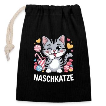 Suesse Naschkatze Katze Mit Bonbons - Verschließbarer Geschenkbeutel aus Baumwolle (14x20cm) - Schwarz - Vorne