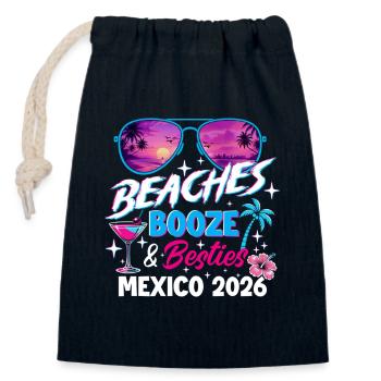 Plages Booze Besties Mexique 2026 Ambiance Voyage entre filles - Sac cadeau en coton avec cordon (14 x 20 cm) - bleu marine - Devant