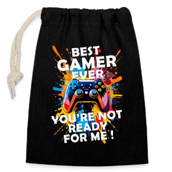 Gamer gaming enthusiast video games console funny - Closable cotton gift bag (14x20cm) - black - Front