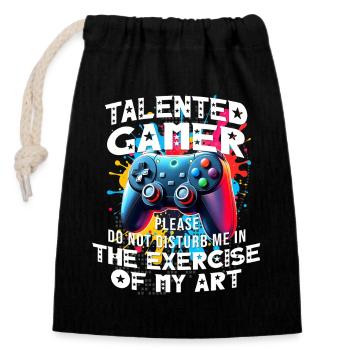 Gamer gaming enthusiast video games console funny - Closable cotton gift bag (14x20cm) - black - Front