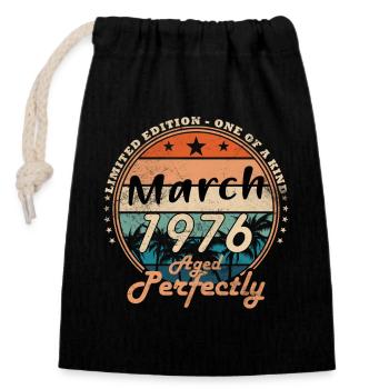 März 1976 – Perfekt gealtert Retro - Verschließbarer Geschenkbeutel aus Baumwolle (14x20cm) - Schwarz - Vorne