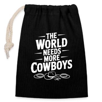 Die Welt braucht mehr Cowboys - Verschließbarer Geschenkbeutel aus Baumwolle (14x20cm) - Schwarz - Vorne