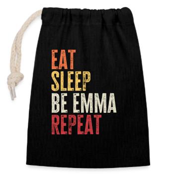 Eat Sleep Be Emma Repeat Retro Name - Closable cotton gift bag (14x20cm) - black - Front