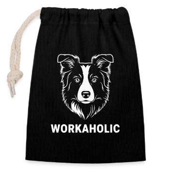 Workaholic Border Collie - Verschließbarer Geschenkbeutel aus Baumwolle (14x20cm) - Schwarz - Vorne