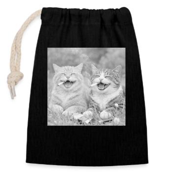Drôle de design de chat - Sac cadeau en coton avec cordon (14 x 20 cm) - noir - Devant