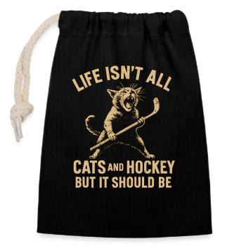 Hockey Katze Humor Eishockey Fan Geschenkidee - Verschließbarer Geschenkbeutel aus Baumwolle (14x20cm) - Schwarz - Vorne