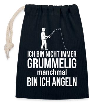 Nicht immer grummelig, manchmal angeln - Verschließbarer Geschenkbeutel aus Baumwolle (14x20cm) - Navy - Vorne