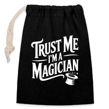 Crois-moi, je suis magicien - Sac cadeau en coton avec cordon (14 x 20 cm) - noir - Devant