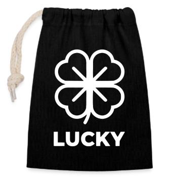 Symbole porte-bonheur à quatre feuilles - Sac cadeau en coton avec cordon (14 x 20 cm) - noir - Devant