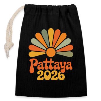 Pattaya 2026 Sun Arch Logo - Closable cotton gift bag (14x20cm) - black - Front