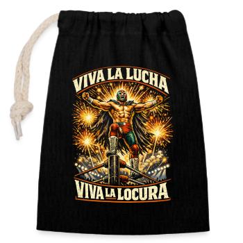 Lucha Libre Luchador Viva La Lucha Locura - Verschließbarer Geschenkbeutel aus Baumwolle (14x20cm) - Schwarz - Vorne