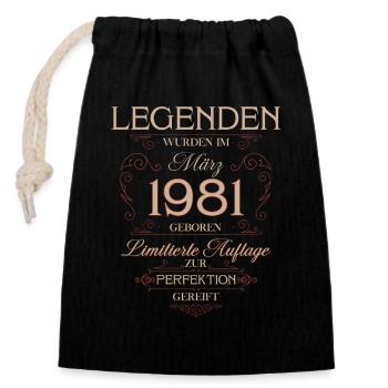 Cadeau du 45e anniversaire Mars 1981 Vintage Retro - Sac cadeau en coton avec cordon (14 x 20 cm) - noir - Devant
