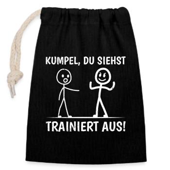 Strichmännchen KUMPEL DU SIEHST TRAINIERT AUS - Verschließbarer Geschenkbeutel aus Baumwolle (14x20cm) - Schwarz - Vorne