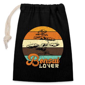 Vintage Bonsai Lover Sunset Tree Design - Verschließbarer Geschenkbeutel aus Baumwolle (14x20cm) - Schwarz - Vorne