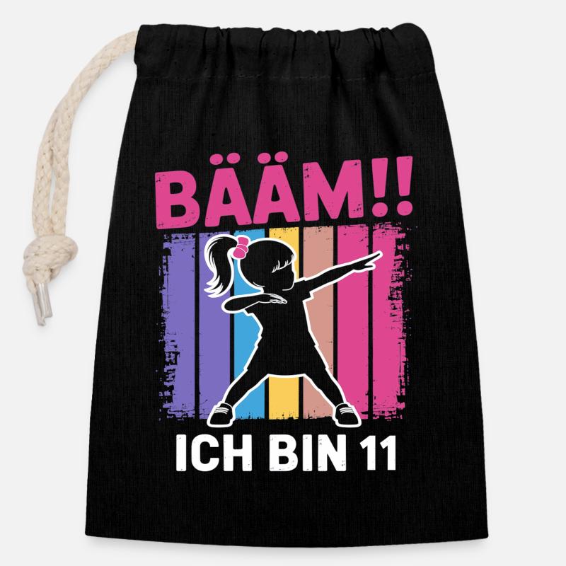 Bääm Ich bin 11 Dabbing Mädchen 11. Geburtstag - Verschließbarer Geschenkbeutel aus Baumwolle (14x20cm) - Schwarz