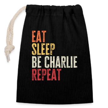 Eat Sleep Be Charlie Repeat Retro Name - Closable cotton gift bag (14x20cm) - black - Front