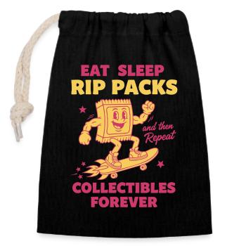 Eat, Sleep Rip-Packs wiederholen Sammelobjekte für immer - Verschließbarer Geschenkbeutel aus Baumwolle (14x20cm) - Schwarz - Vorne
