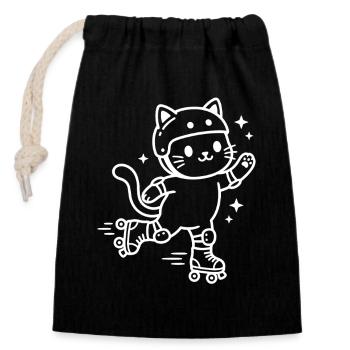 Rollschuh Kawaii Katze - Verschließbarer Geschenkbeutel aus Baumwolle (14x20cm) - Schwarz - Vorne