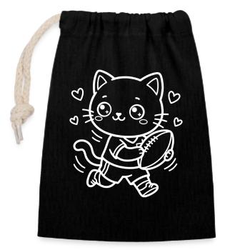 Rugby Kawaii Cat - Closable cotton gift bag (14x20cm) - black - Front