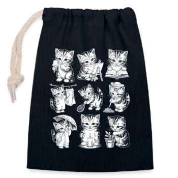 Aventure de la Bibliothèque de chatons - Sac cadeau en coton avec cordon (14 x 20 cm) - bleu marine - Devant