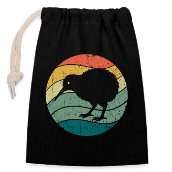 Oiseau néo-zélandais mignon Kiwi Rétro Vintage - Sac cadeau en coton avec cordon (14 x 20 cm) - noir - Devant