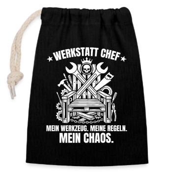 Werkstatt Chef : Mes outils, mes règles ! - Sac cadeau en coton avec cordon (14 x 20 cm) - noir - Devant