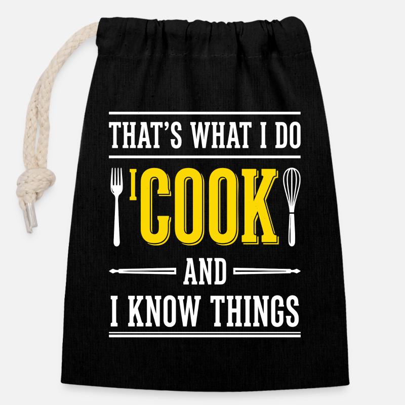 Chef Saying Typography Kitchen - Closable cotton gift bag (14x20cm) - black