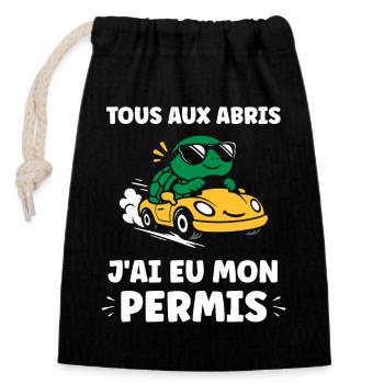 Humour j'ai mon permis de conduire - Sac cadeau en coton avec cordon (14 x 20 cm) - noir - Devant