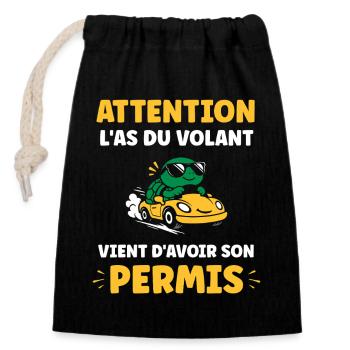 Humour permis de conduire - Sac cadeau en coton avec cordon (14 x 20 cm) - noir - Devant