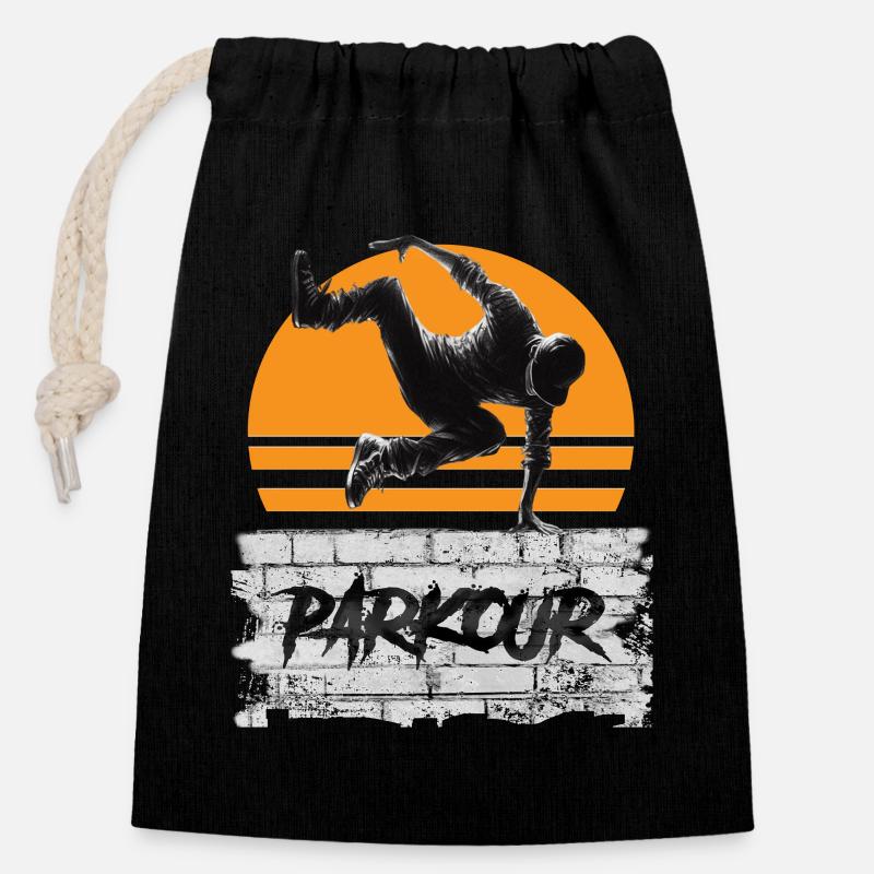 parkour - Closable cotton gift bag (14x20cm) - black