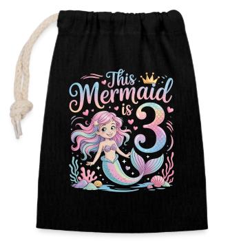 3e anniversaire de la sirène 3 ans - Sac cadeau en coton avec cordon (14 x 20 cm) - noir - Devant