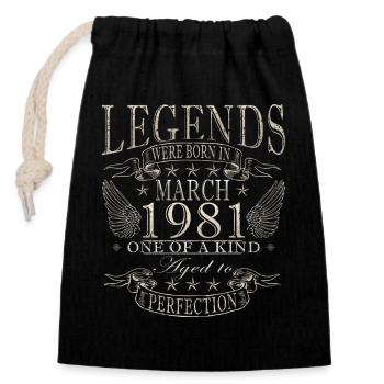 Anniversaire Mars 1981 - Sac cadeau en coton avec cordon (14 x 20 cm) - noir - Devant