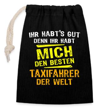 Taxifahrer Geschenk - Verschließbarer Geschenkbeutel aus Baumwolle (14x20cm) - Schwarz - Vorne