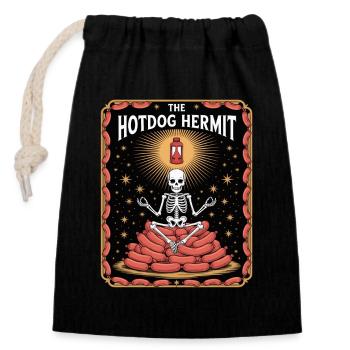 The Hotdog Hermit Skeleton Meditates On Sausages - Closable cotton gift bag (14x20cm) - black - Front