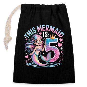 Mermaid 5th Birthday 5 Years - Closable cotton gift bag (14x20cm) - black - Front