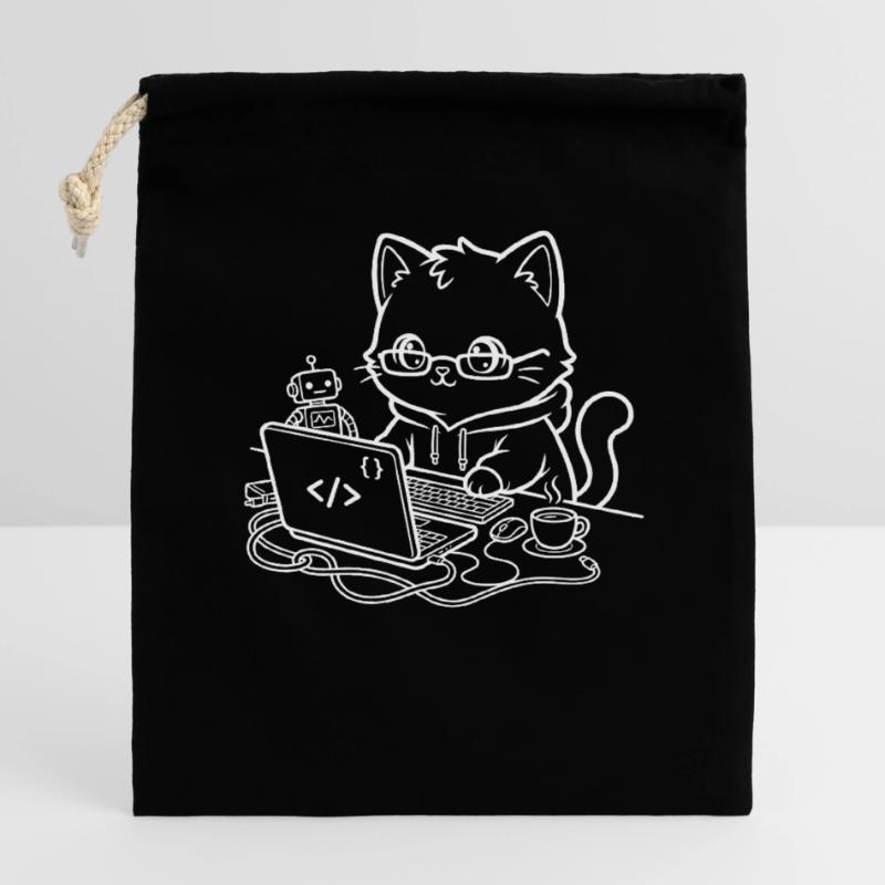 Coder Kawaii Katze Programmierer Verschließbarer Geschenkbeutel aus Baumwolle (14x20cm)