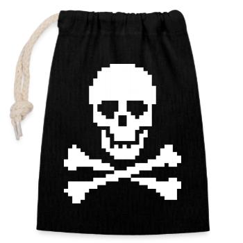 Pixel Skull Crossbones - Closable cotton gift bag (14x20cm) - black - Front