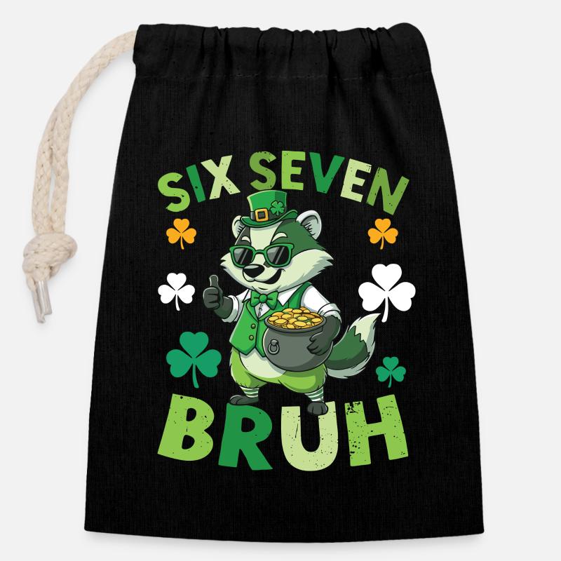 St. Patrick's Day Waschbär - Verschließbarer Geschenkbeutel aus Baumwolle (14x20cm) - Schwarz