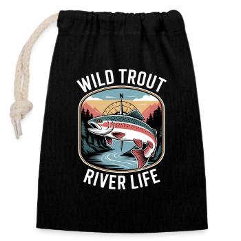Wild Trout River Life Fliegenfischen - Verschließbarer Geschenkbeutel aus Baumwolle (14x20cm) - Schwarz - Vorne