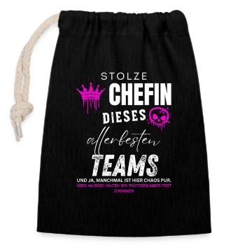 Stolze Chefin allerbestes Team Chefin Geschenke - Verschließbarer Geschenkbeutel aus Baumwolle (14x20cm) - Schwarz - Vorne
