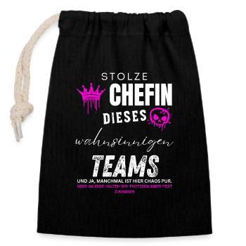Stolze Chefin wahnsinniges Team Chefin Geschenke - Verschließbarer Geschenkbeutel aus Baumwolle (14x20cm) - Schwarz - Vorne