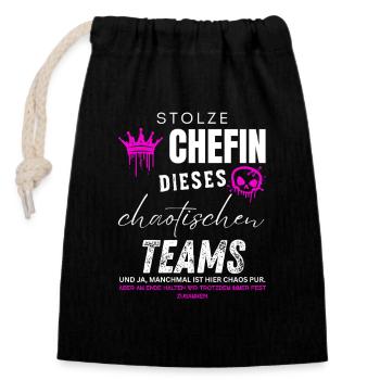 Stolze Chefin chaotisches Team Chefin Geschenke - Verschließbarer Geschenkbeutel aus Baumwolle (14x20cm) - Schwarz - Vorne
