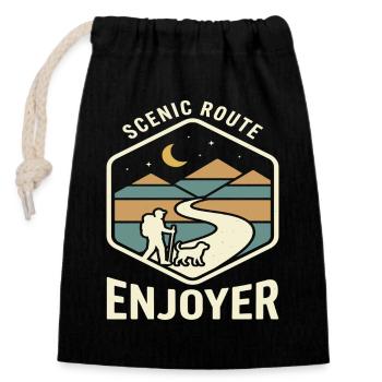 Scenic Route Enjoyer Wander Motif - Closable cotton gift bag (14x20cm) - black - Front