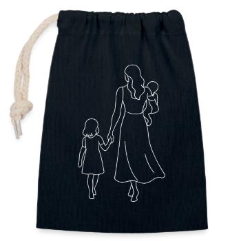 Famille familiale minimaliste Mère Père Famille - Sac cadeau en coton avec cordon (14 x 20 cm) - bleu marine - Devant