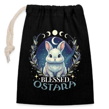 Frohes Ostara-Kaninchen - Verschließbarer Geschenkbeutel aus Baumwolle (14x20cm) - Schwarz - Vorne