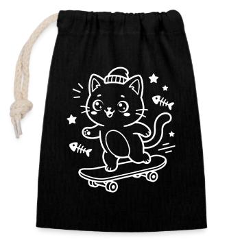Skateboarding Kawaii Katze - Verschließbarer Geschenkbeutel aus Baumwolle (14x20cm) - Schwarz - Vorne