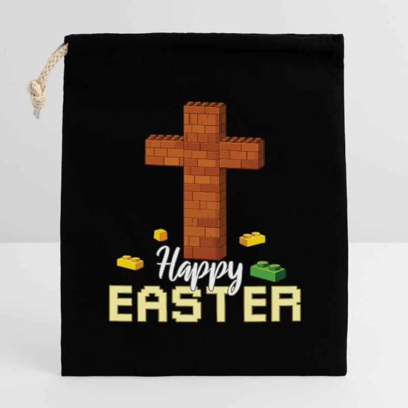 Master Builder Brick Builder Cross Happy Easter Closable cotton gift bag (14x20cm)