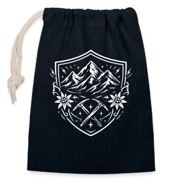 Alpine mountain coat of arms with edelweiss motif - Closable cotton gift bag (14x20cm) - navy - Front