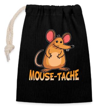 Mouse-Tache Funny Mouse Pun Cartoon Graphic - Verschließbarer Geschenkbeutel aus Baumwolle (14x20cm) - Schwarz - Vorne